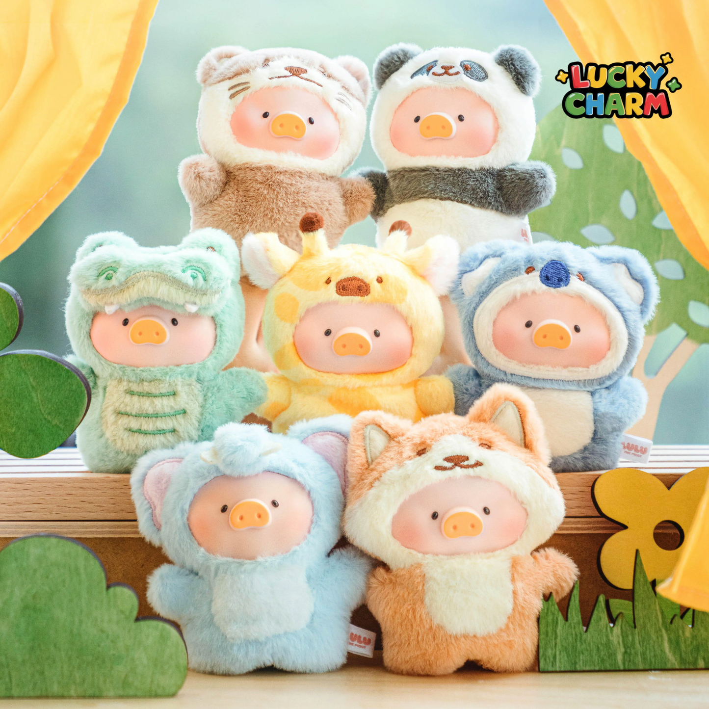 Blind Box Lulu The Piggy Animal Party Puppet Show PVC Face Plush Keychain Series