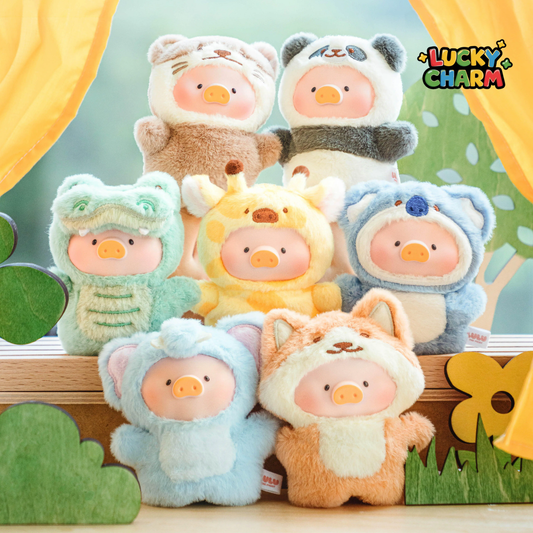 Blind Box Lulu The Piggy Animal Party Puppet Show PVC Face Plush Keychain Series
