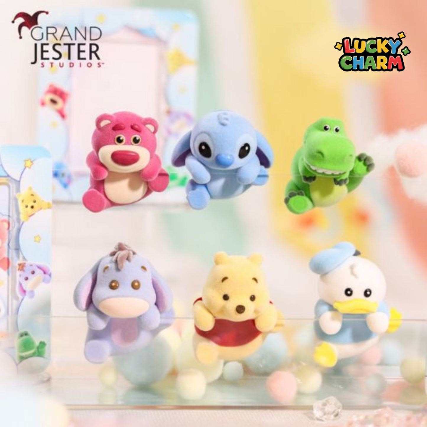 Blind Box Disney Flocked Characters Card Holder Display (1 figurine + 1 porte carte)